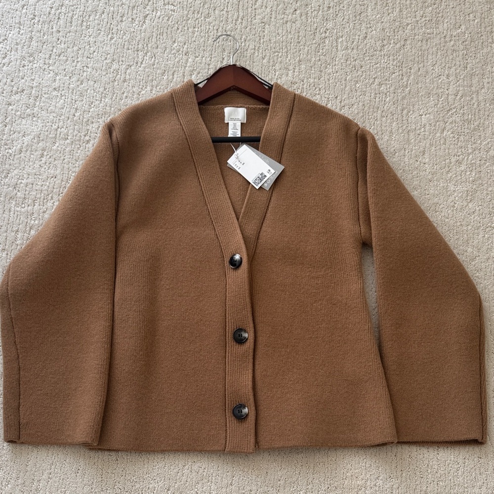 H&M fitted waist cardigan. NWT. Camel color. Size small.